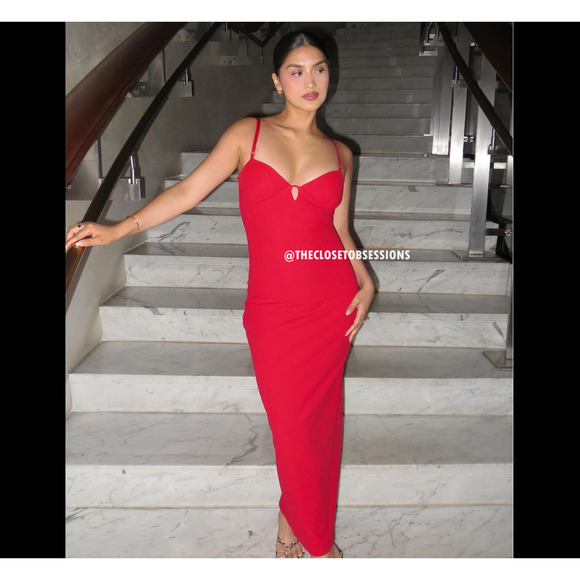 ZARA Blogger Fave Red Fitted Midi Dress NWT Size M - Picture 12 of 16